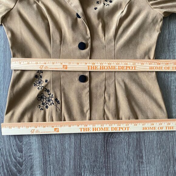 Lisa Jo Women's 14 Tan Black Floral Embroidered Faux Suede Lightweight Blazer - Picture 13 of 14